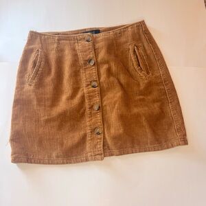 YMI Camel Corduroy Button-Front Mini Skirt
